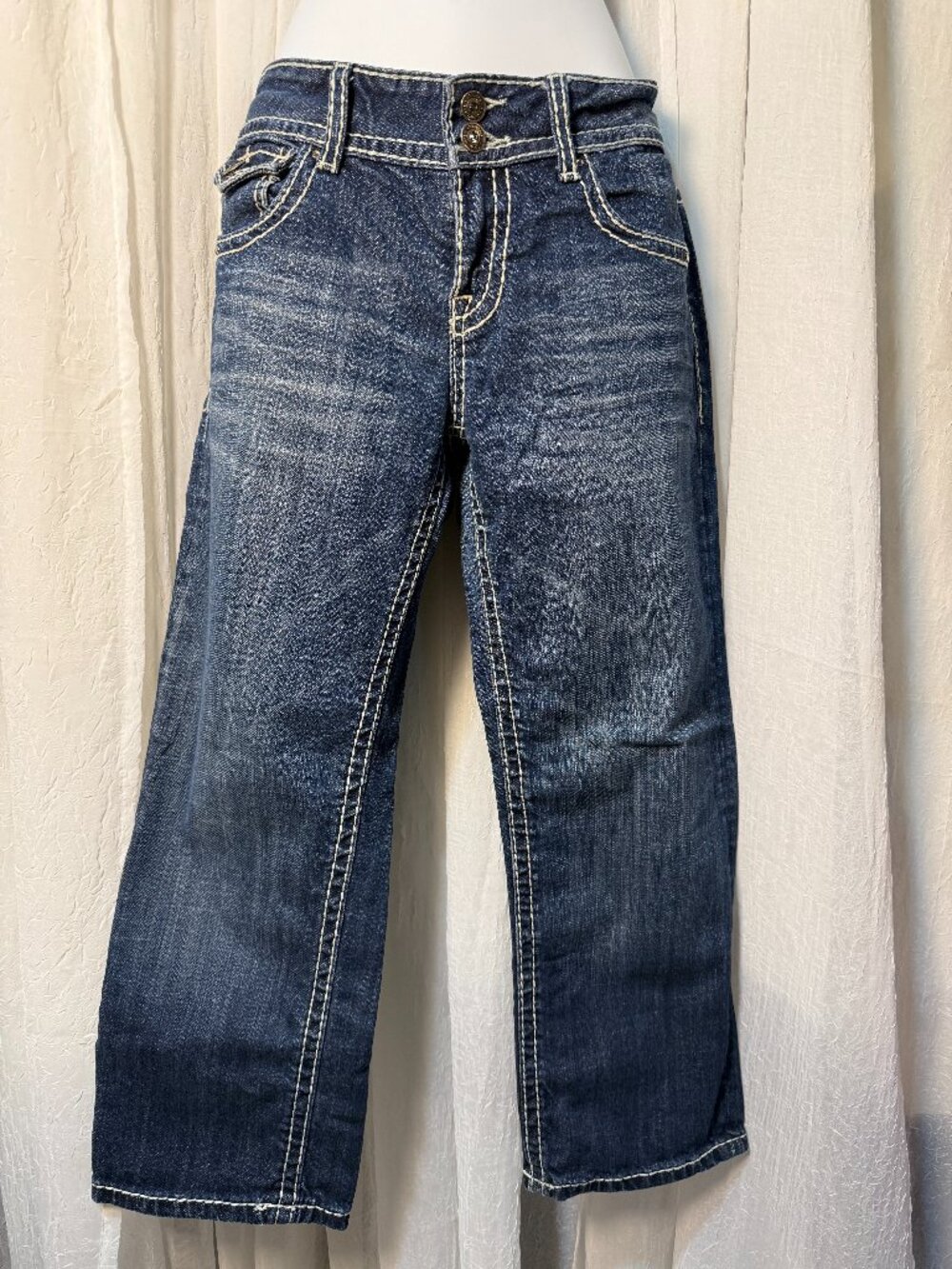 Vigoss Capri Jeans Womens Juniors Size 9 Blue Denim Stretch Embroidered Pockets